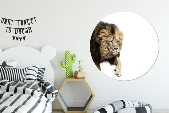 WallCircle - Stickers muraux - Cercle Papier Peint - Lion - Wit - Animaux - 140x140 cm - Cercle Mural - Auto Adhésif - Sticker Papier Peint Rond