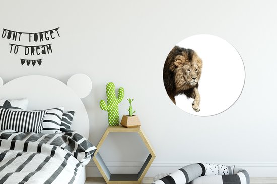 WallCircle - Stickers muraux - Cercle de papier peint - Lion - Wit - Animaux - 50x50 cm - Cercle mural - Autocollant - Autocollant papier peint rond