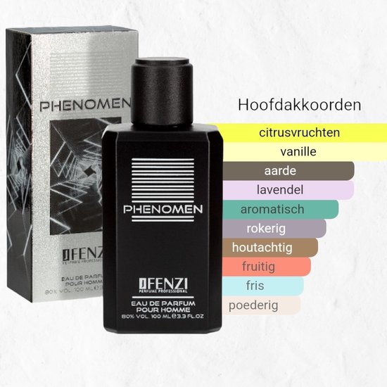 Houtachtig, Aromatische merkgeur voor heren - JFenzi - Eau de Parfum - Phenomen - 80% - 100ml ✮✮✮✮✮ - Cadeau Tip !