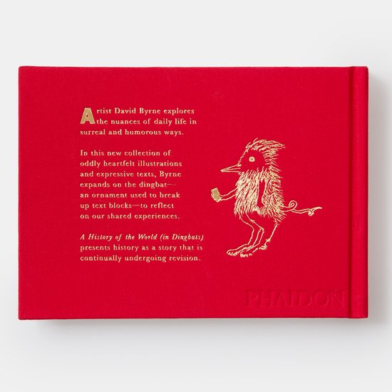 Rode achterkaft met gouden tekst en een illustratie van een vogel met een boek. PHOIDON logo onderaan.