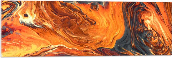 WallClassics - Acrylglas - Oranje/Zwarte Verfmix - 90x30 cm Foto op Acrylglas (Met Ophangsysteem)