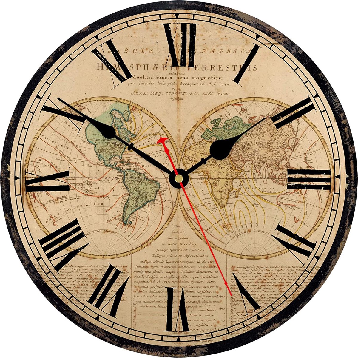 SnelShoppen - TAHEAT 20cm Wereldkaart Wandklok, Vintage Houten Wandklok zonder Ticker Geluid, Retro Klok voor Keuken, Woonkamer, Slaapkamer, Badkamer