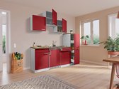 Goedkope keuken 180  cm - complete kleine keuken met apparatuur Luis - Wit/Rood - keramische kookplaat  - koelkast          - mini keuken - compacte keuken - keukenblok met apparatuur