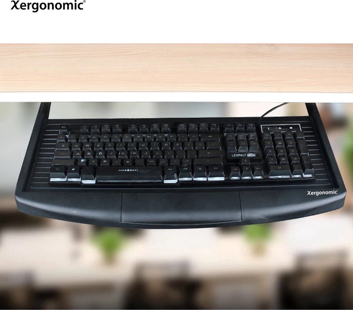 Xergonomic toetsenbordlade – Toetsenbord houder – Ideaal voor kleinere bureaus – Uitschuifbare toetsenbordlade – 26 x 55 x 3.3 cm – Zwart