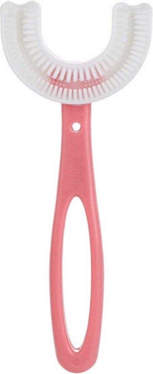 360 graden U vormige baby tandenborstel - Zachte siliconen - Kinderen tandenborstel - Bijtringen - Roze ovaal
