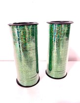 2 rollen cadeaulint - krullint groen holografisch 91 meter per rol - 4mm breed