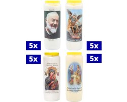 Assortiment noveenkaarsen - 20 9-dagenbranders - 5x Pater Pio - 5x Engel Michael - 5x O.L.V. Bijstand - 5x Heilige Jozef
