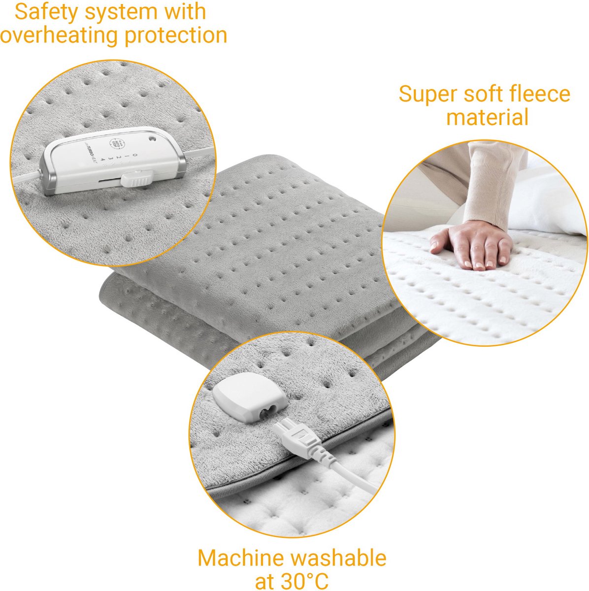Afbeelding 3 van ForYou Elektrische deken HU 670 0,8x1,5 m fleece grijs