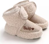 Zachte en warme sloffen - Pantoffels voor baby van Baby-Slofje - Beige - maat 6-12 maanden