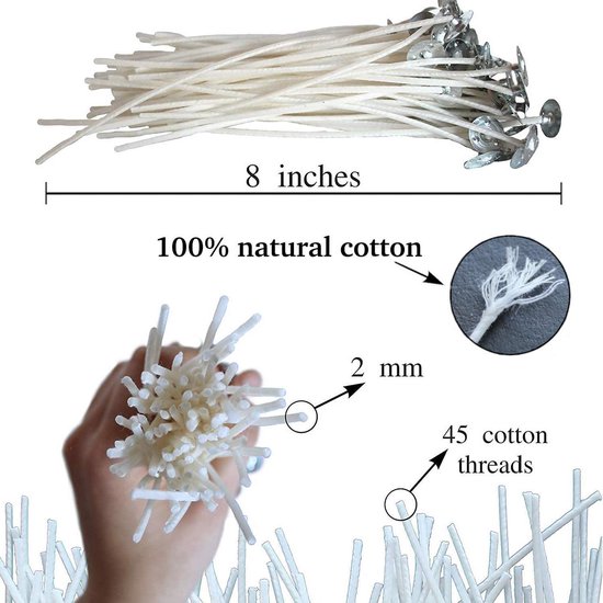 100 stks ECO Wicks voor Soja Kaarsen, 8 Pre-Waxed Candle