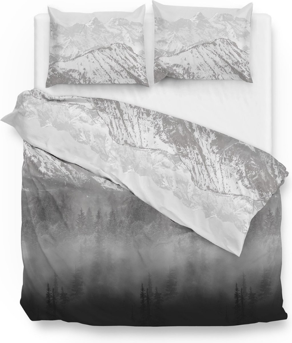 Warme flanel dekbedovertrek Mountains - tweepersoons (200x200/220) - hoogwaardig en zacht - ideaal tegen de kou