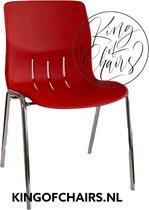 King of Chairs model KoC Denver rood met verchroomd onderstel. Kantinestoel stapelstoel kuipstoel vergaderstoel tuinstoel kantine stoel stapel stoel tuin stoel kantinestoelen stapelstoelen kuipstoelen stapelbare keukenstoel Napels eetkamerstoel