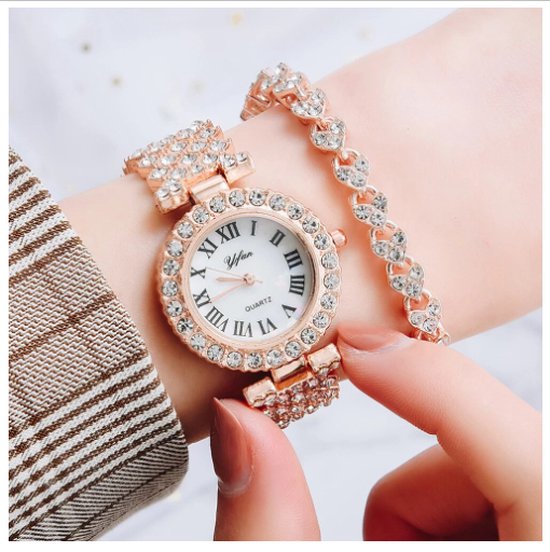 Fiory Sieradenset Horloge Armband| Rose Goud| Horloge | Armband | volledig  vol met... | bol.com