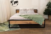 bed Iron/wood - metalen poot - 40mm massief eiken - inclusief hoofdbord - 140 x 200