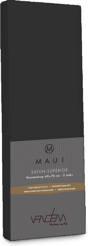 Maui - Van Dem -  satijn sloop de luxe 60 x 70 cm zwart (2st)