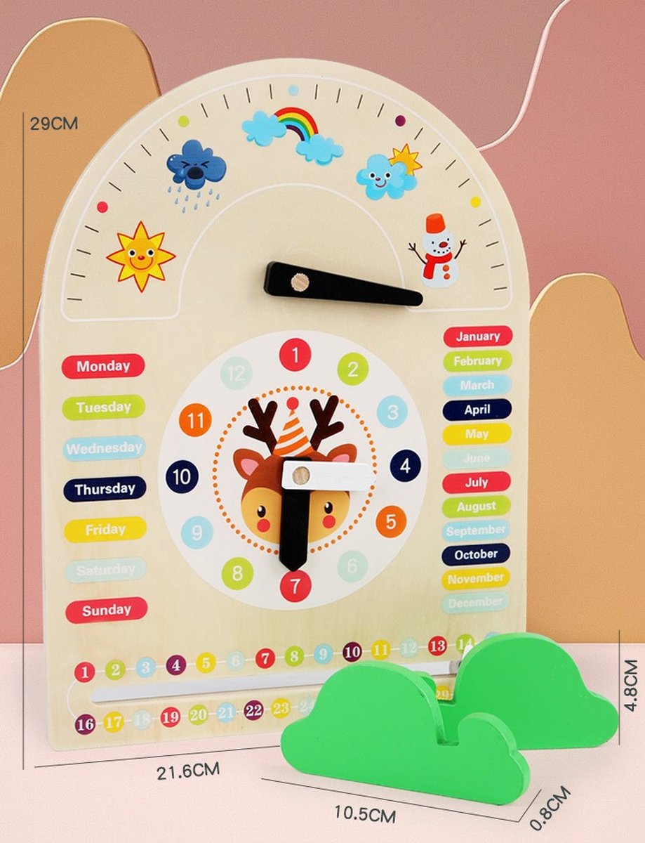 Horloge enfant magnétique Navaris beige - Apprentissage précoce - Carte  éducative avec