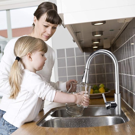 MINGYI Uittrekbare kraan met 2 watermodi, waterkraan voor keuken, roestvrij, warm en koud verstelbaar, keukenkraan met handdouche (zwart K