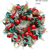 Kerstkrans 42cm - Rode Kerstballen met rood en groenlint - Kerstdecoratie - Kerstmis - Kunststof
