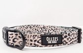 OLLIES for dogs | Halsband hond luipaard | Zwart | Maat M | 33 – 51 cm | Polyester | Neopreen | Luipaardprint | Leopard | Zwart en taupe