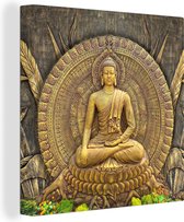 Canvas schilderij buddha - Boeddha - Zen - Brons - Schilderijen op canvas - Foto op canvas - Wanddecoratie - 20x20 cm