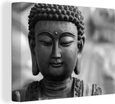 Canvas schilderij Boeddha beeld zwart wit 40x30 - Kamer decoratie accessoires - Buddha schilderijen woonkamer - Wanddecoratie slaapkamer - Muurdecoratie keuken - Muurdoek - Wanddoek interieur binnen - Woondecoratie huis - Woonaccessoires