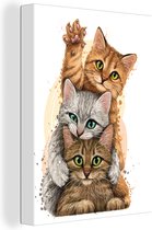 Canvas - Illustratie - Kittens - Katten - Dieren - Tekening - Canvas schilderij - 30x40 cm - Kamer decoratie