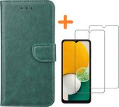Hoesje Geschikt Voor Samsung Galaxy A04S / A13 5G hoesje bookcase Met 2x Screenprotector - tempered glass – Groen
