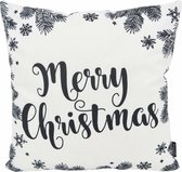Kerst 'Zwart/Wit Merry Christmas' Kussenhoes | Katoen/Polyester | 45 x 45 cm