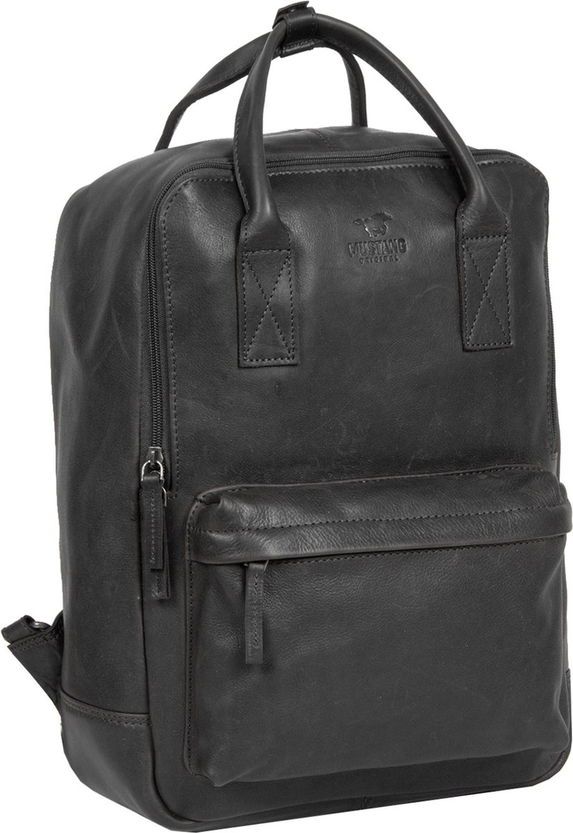 MUSTANG Leren Vrije tijd rugzak Rugzak met laptopvak Catania Backpack Black Zwart