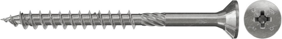 Fischer spaanplaatschroef 5x60mm - platkop - RVS A4 - voldraad - PZD 2 - 657225 (Per 100 stuks)