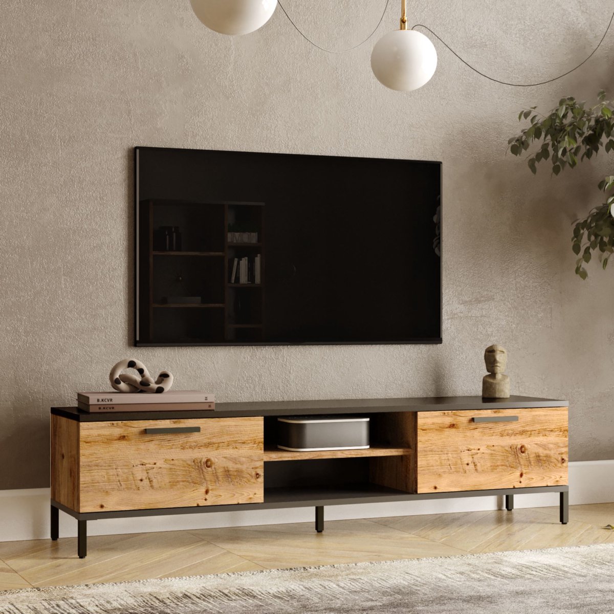 Tv-meubel Lempäälä 160x35x39cm eiken rustiek en antraciet - en.casa