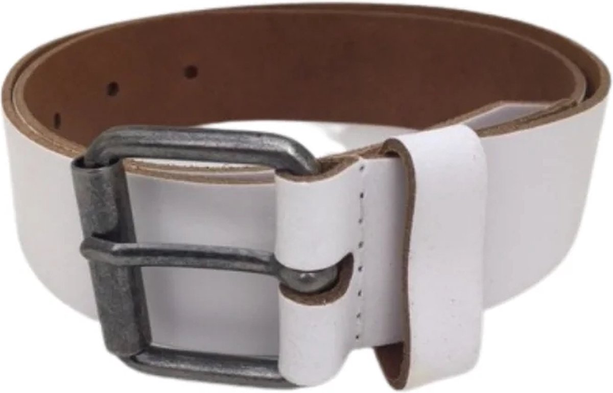 Leren riem met rolgesp - Broekriem heren - Broekriem dames - Nikkelvrije gesp - Wit - Riemmaat 105 - Totale lengte 120 cm