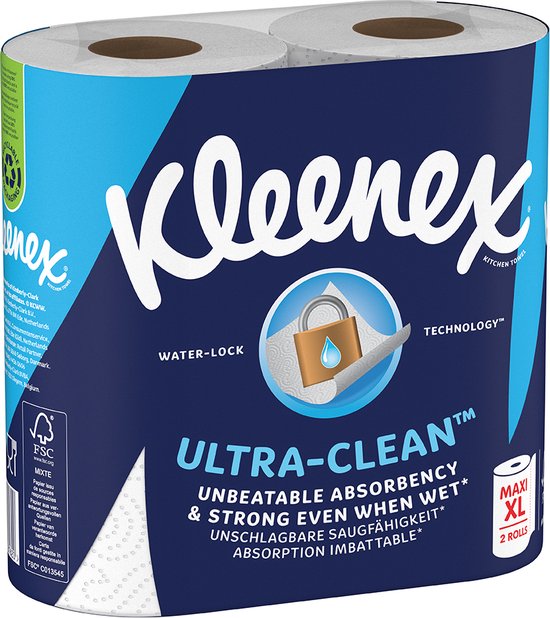 Kleenex - Papier essuie-tout - Ultra Clean - Rouleaux essuie-tout - 12 rouleaux Maxi XL - Pack économique