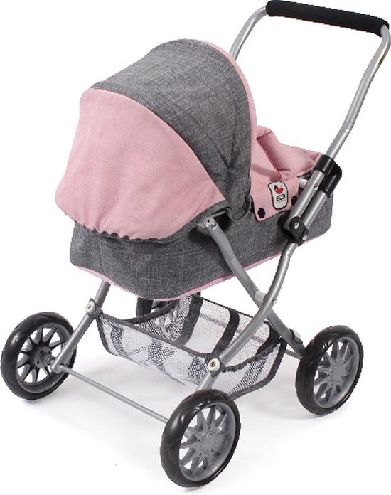 TRONA PARA MUÑECAS BAYER CHIC 2000 – Asiento De Mesa Ajustable Hasta 60 Cm, Cinturón De Seguridad, Color Melange Antracita-rosa, 42x26x20 Cm