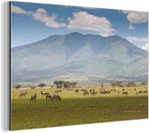 Wanddecoratie Metaal - Aluminium Schilderij Industrieel - Wilde dieren grazen op de savanne van het Nationaal park Serengeti - 30x20 cm - Dibond - Foto op aluminium - Industriële muurdecoratie - Voor de woonkamer/slaapkamer