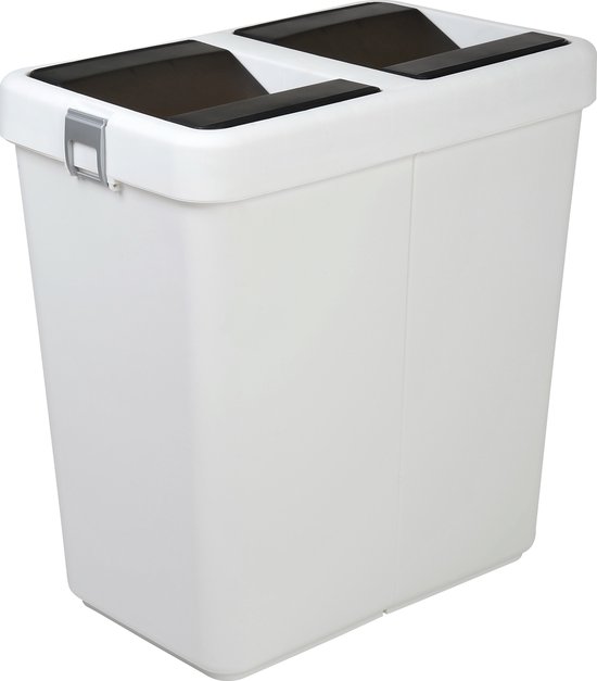 Motek® - 40 liter+40 liter=80 liter - Prullenbak - Prullenbak Afvalscheiding - Gemaakt van 100% Gerecycled Kunststof - Wit
