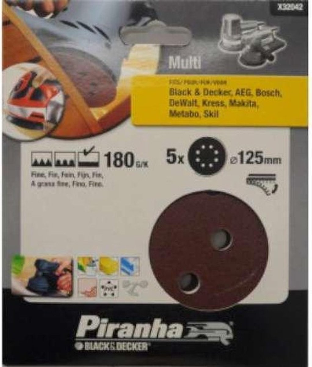 Piranha Schuurschijf excentrische schuurmachine 125mm, 180K 5 stuks X32042