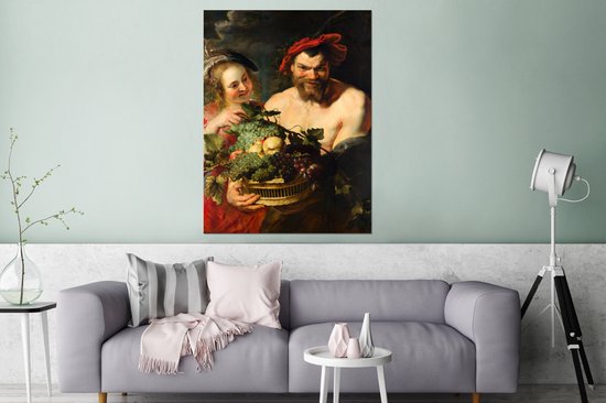 Nymphe et satyre - Peinture de Peter Paul Rubens Aluminium 120x160 cm - Tirage photo sur Aluminium (décoration murale métal) XXL / Groot format!