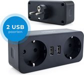 Voomy Verdeelstekker - 2-Voudig Stopcontact Splitter - 2 USB Poorten - Zwart