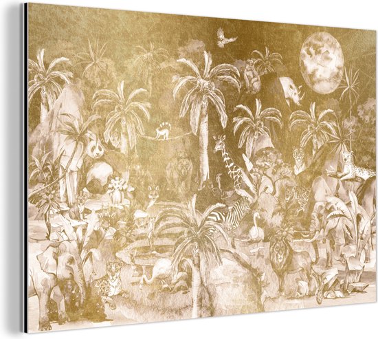 Wanddecoratie Metaal - Aluminium Schilderij Industrieel - Jungle - Goud - Kinderen - Planten - Dieren - 60x40 cm - Dibond - Foto op aluminium - Industriële muurdecoratie - Voor de woonkamer/slaapkamer
