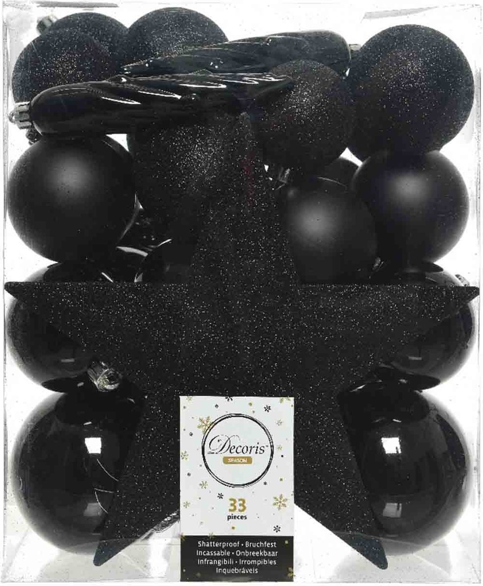 Decoris Kerstballenset - 33 stuks - Kunststof - met piek