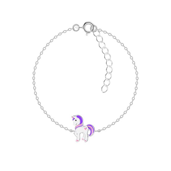 Joie|S - Bracelet licorne argent - bracelet poney - 14 cm + 3 cm - licorne  violet rose... | bol