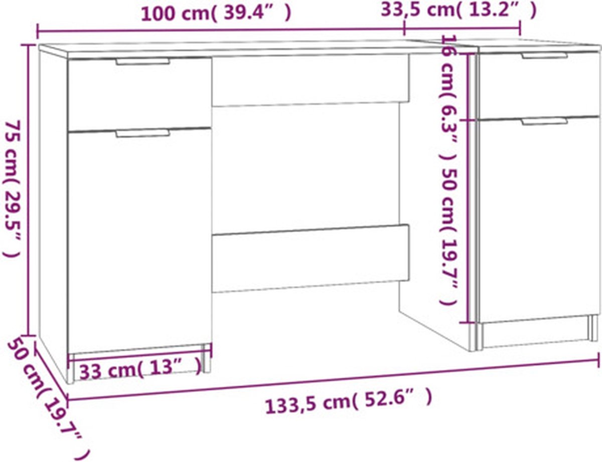 vidaXL vidaXL Sonoma Bureau met Bijzetkast - afbeelding 4
