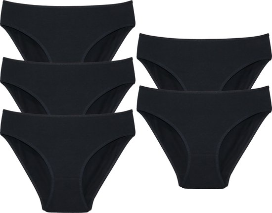 VANILLA - Dames ondergoed, Dames slip, Lingerie, Slips - 5 stuks - Egyptisch katoen - Zwart