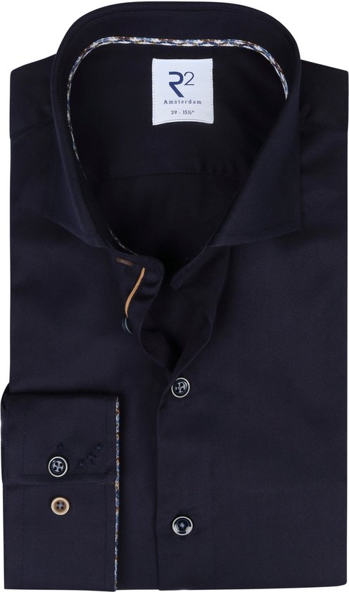 R2 Amsterdam - Overhemd Twill Donkerblauw - Heren - Maat 46 - Modern-fit