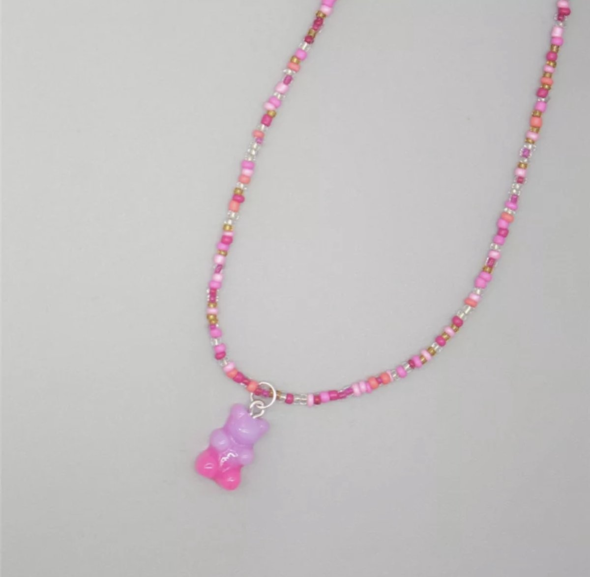 Meisjesketting 5 stuks kinderfeestje Gummybeertje roze