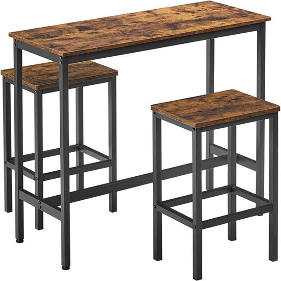 MIRA Home Eettafel Set - Bar Tafel en Krukken Set - Hout - Bruin - 40x100x90