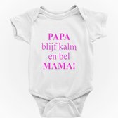 Passie voor stickers Baby rompertje: Papa blijf kalm en bel Mama roze 74/80
