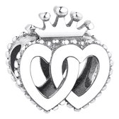Liefde - Zilveren bedels - Bedel hartjes met kroon zilver | Verbonden harten | 925 Sterling Zilver - Geschikt voor alle merken - Met 925 Zilver Certificaat - In Leuke cadeauverpakking - Moederdag Tip - Hartjes