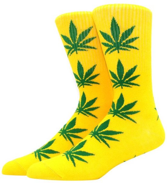 Wietsokken - Cannabissokken - Wiet - Cannabis - Geel-groen - Unisex sokken - Maat 36-45